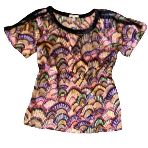 Velvet Heart Colorful Silky Slit Shoulder Short Sleeve Top Sz S #10A - Picture 3 of 10